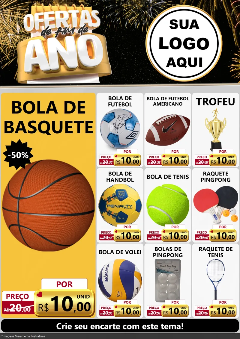 Modelo de Encarte para Encarte A4 Vertical com o tema Ofertas de Fim de Ano para Artigos Esportivos