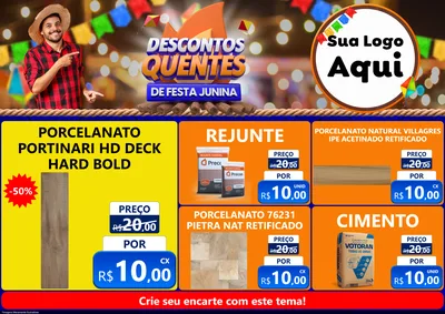 Modelo de Encarte para Encarte A4 Horizontal com o tema Descontos Quentes de Festa Junina para Pisos e revestimentos