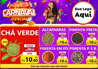 Modelo de Encarte para Encarte A4 Horizontal com o tema Pré-Carnaval Especial para Produtos Naturais