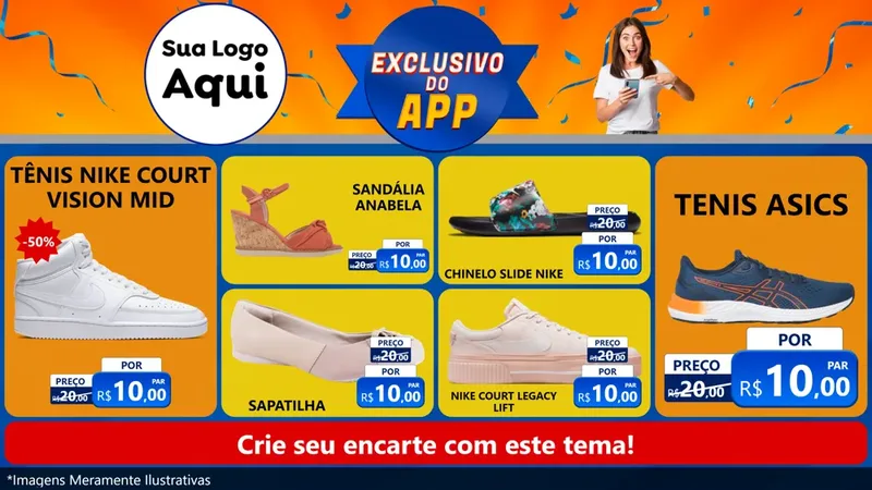 Modelo de TV para TV Horizontal com o tema Exclusivo do Aplicativo para Calçados