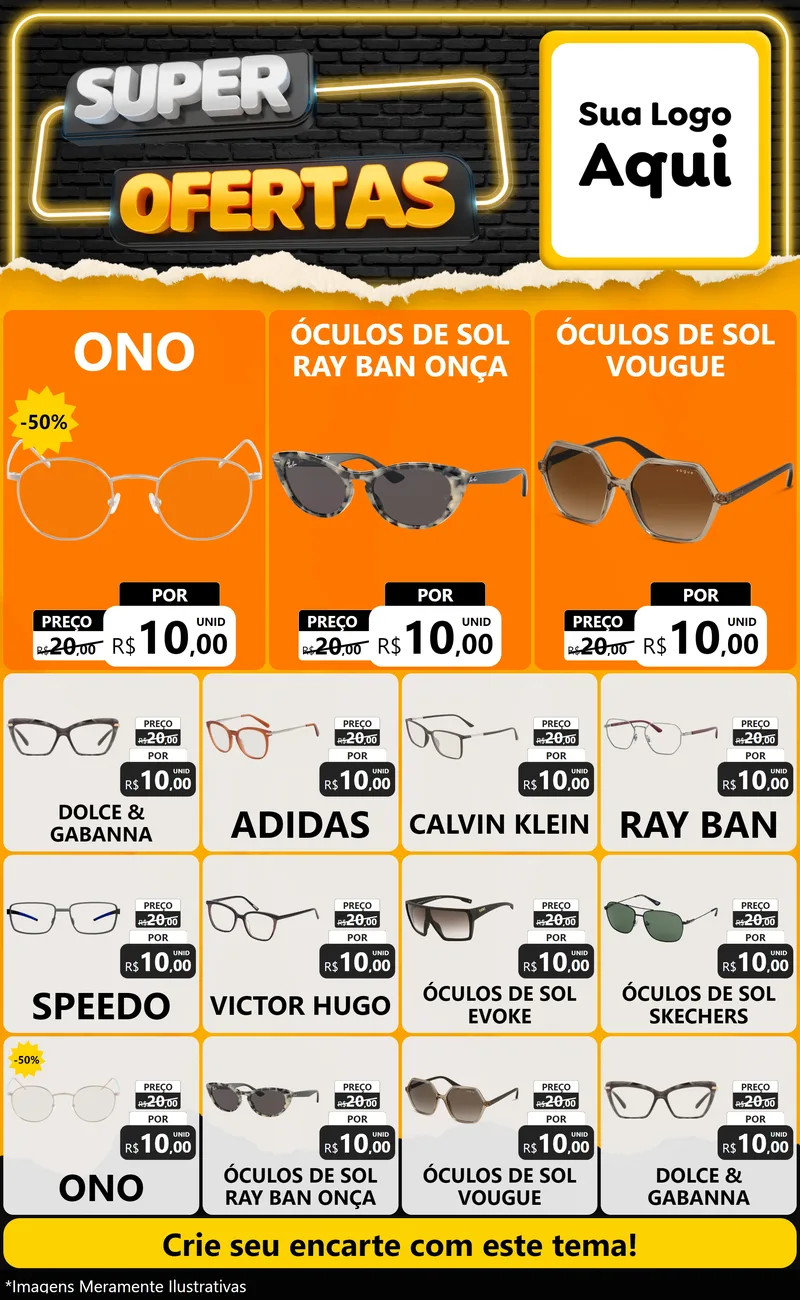 Modelo de Encarte para Encarte Grande com o tema Super Ofertas para Óticas