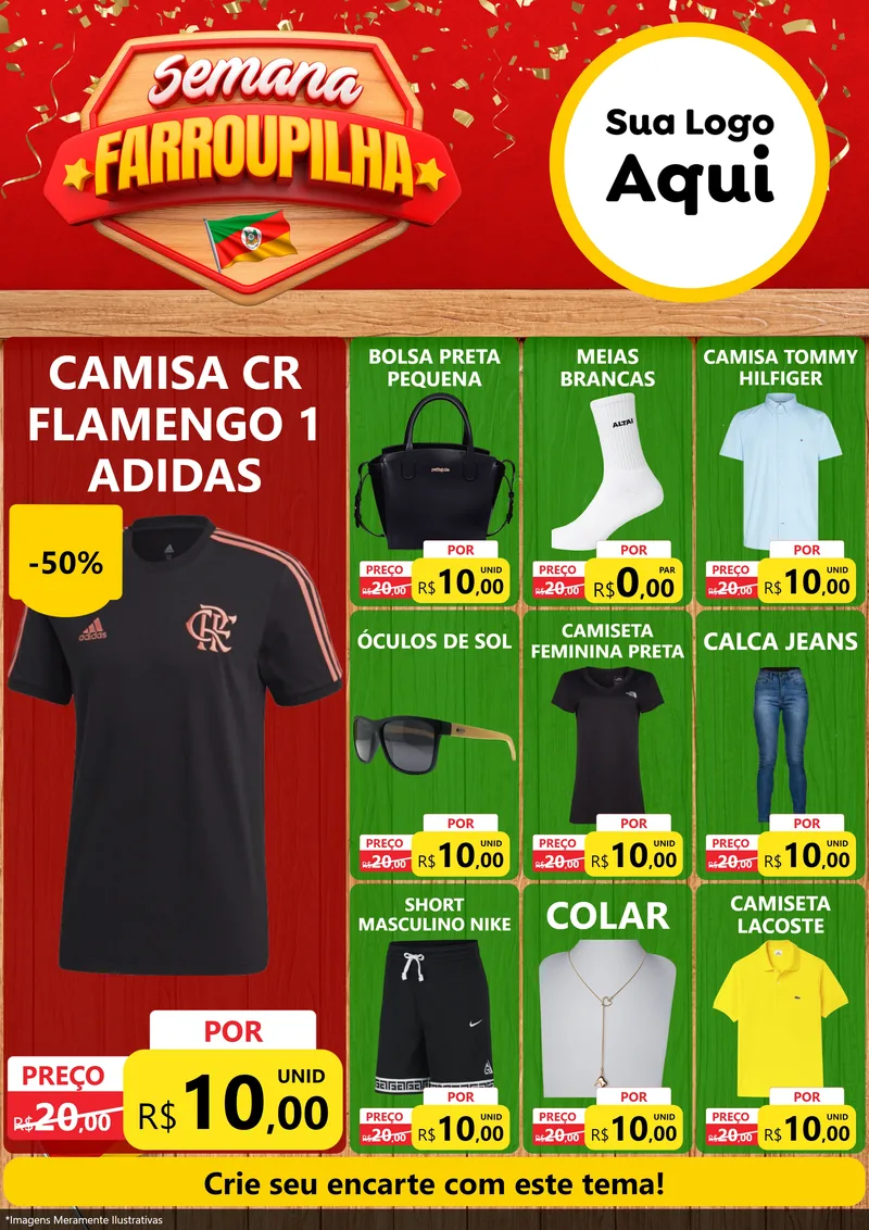 Modelo de Encarte para Encarte A4 Vertical com o tema Semana Farroupilha para Roupas e acessórios