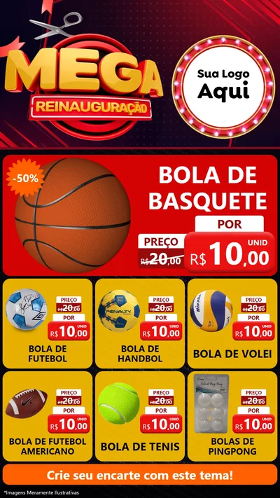 Modelo de Rede Social para Stories com o tema Mega Reinauguração para Artigos Esportivos