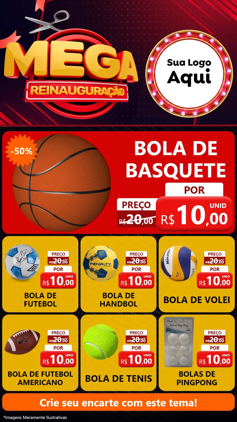 Modelo de Rede Social para Stories com o tema Mega Reinauguração para Artigos Esportivos