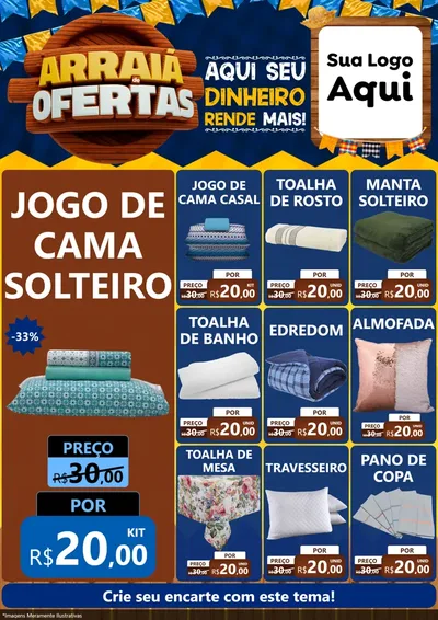 Modelo de Encarte para Encarte A4 Vertical com o tema Arraiá de Ofertas - Junina para Cama, Mesa e Banho
