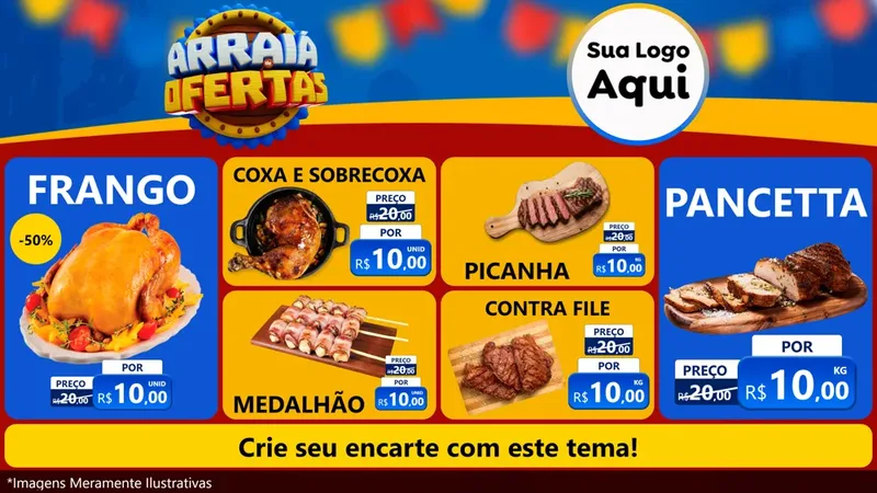 Modelo de TV para TV Horizontal com o tema Arraiá de Ofertas - Junina para Assados