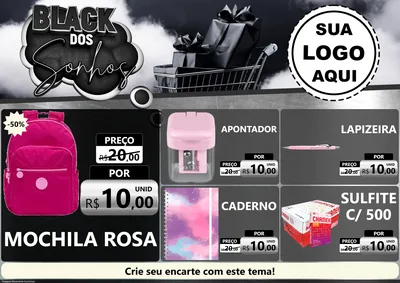 Modelo de Encarte para Encarte A4 Horizontal com o tema Black dos Sonhos para Papelaria