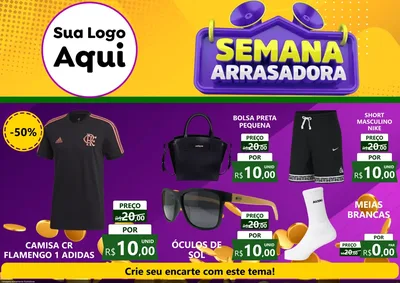 Modelo de Encarte para Encarte A4 Horizontal com o tema Semana Arrasadora para Roupas e acessórios
