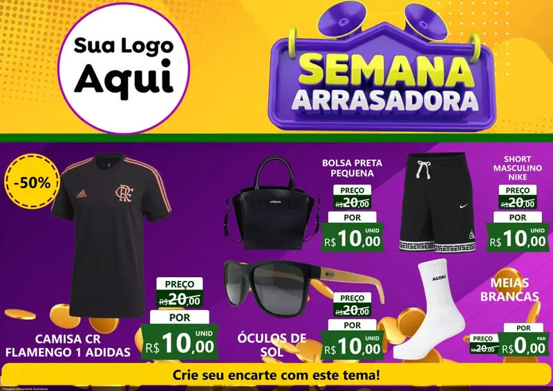 Modelo de Encarte para Encarte A4 Horizontal com o tema Semana Arrasadora para Roupas e acessórios