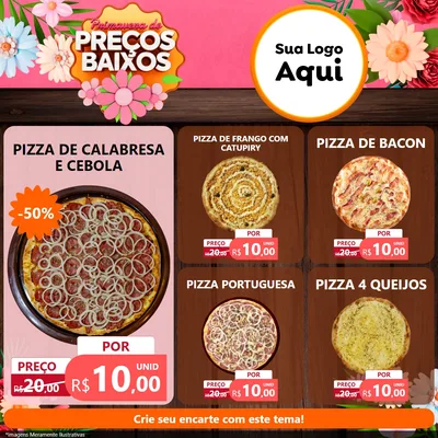 Modelo de Rede Social para Feed Facebook com o tema Primavera de Preços Baixos para Pizzaria