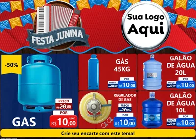 Modelo de Encarte para Encarte A4 Horizontal com o tema Festa Junina para Água e gás