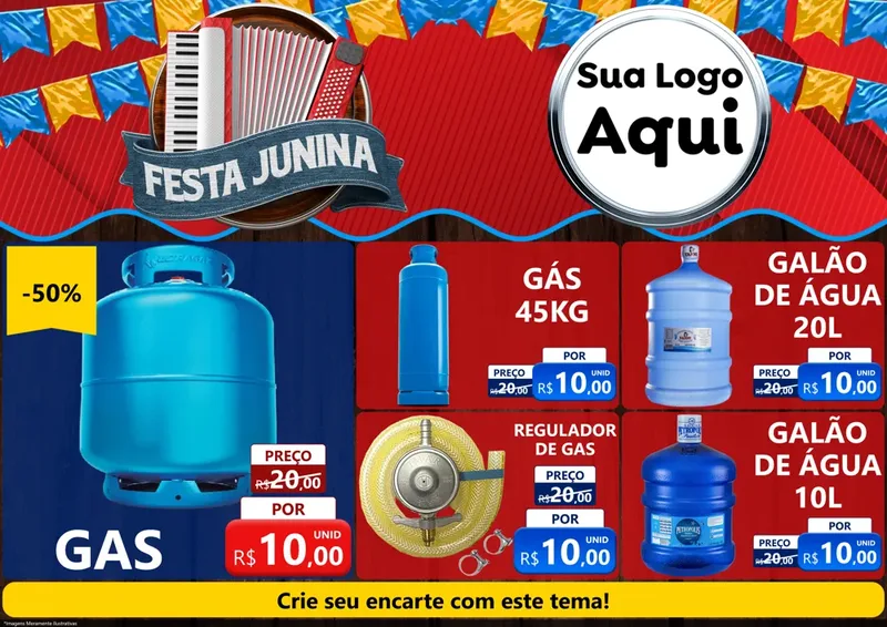 Modelo de Encarte para Encarte A4 Horizontal com o tema Festa Junina para Água e gás