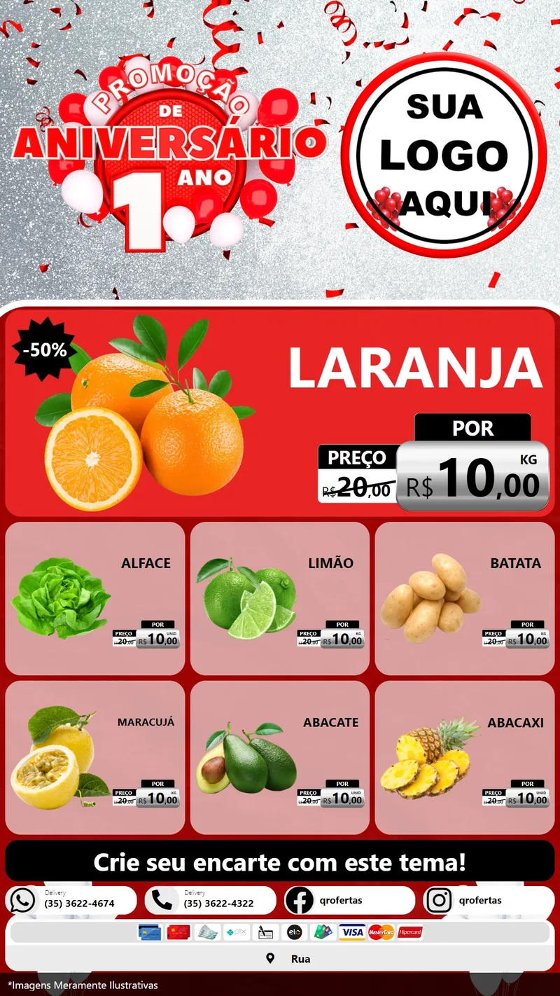 Modelo de Rede Social para Stories com o tema Promoção de Aniversário - 1 Ano para Hortifrúti