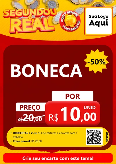 Modelo de Cartaz para Cartaz A4 Vertical com o tema Segundou do Real para Brinquedos