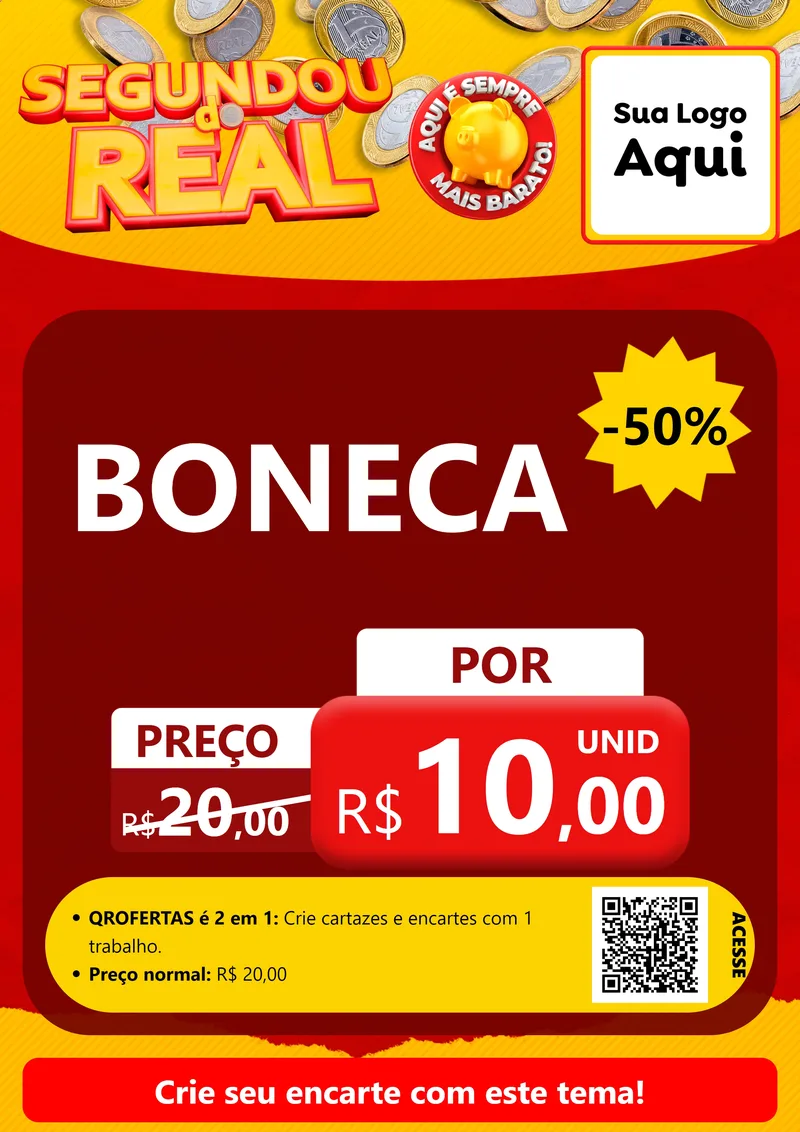 Modelo de Cartaz para Cartaz A4 Vertical com o tema Segundou do Real para Brinquedos