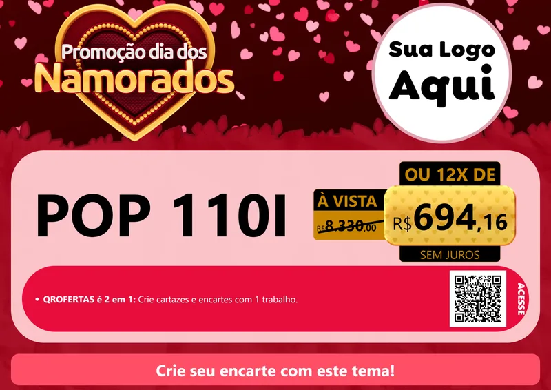 Modelo de Cartaz para Cartaz A4 Horizontal com o tema Promoção Dia Dos Namorados para Concessionaria de Motos