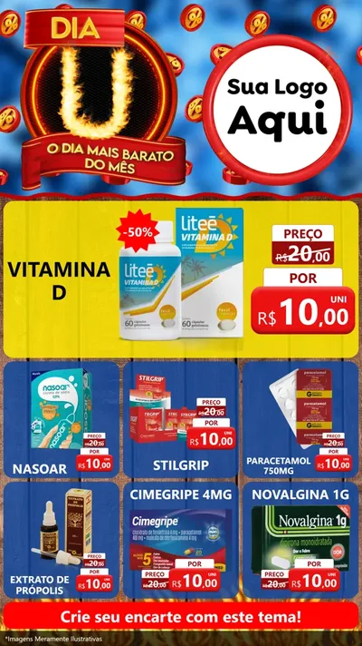 Modelo de Rede Social para Stories com o tema Dia U - O Dia Mais Barato Do Mês para Farmácia