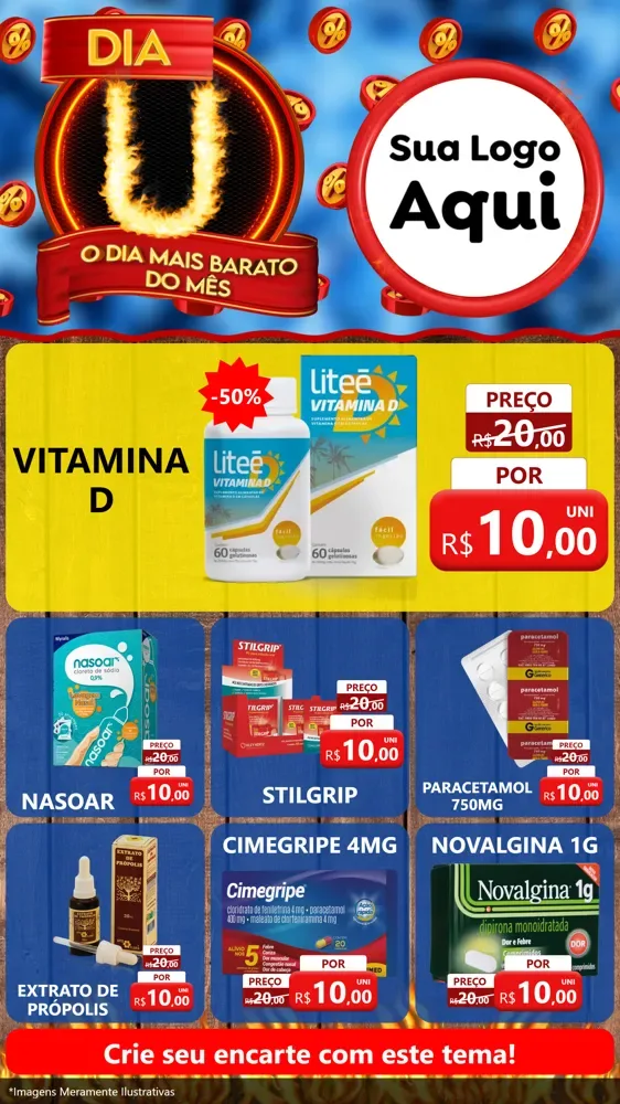 Modelo de Rede Social para Stories com o tema Dia U - O Dia Mais Barato Do Mês para Farmácia