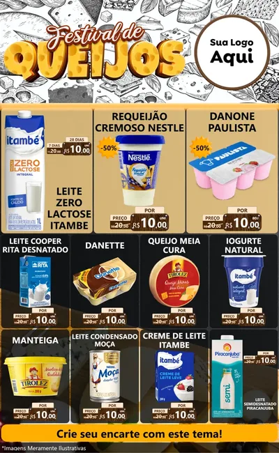 Modelo de Encarte para Encarte Grande com o tema Festival de Queijos para Frios e Laticínios