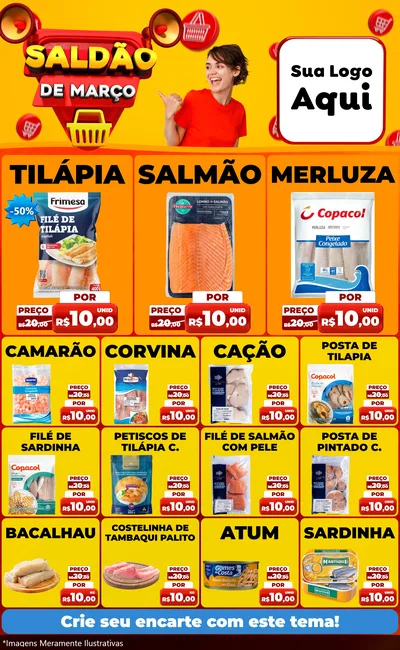 Modelo de Encarte para Encarte Grande com o tema Saldão de Março para Peixaria