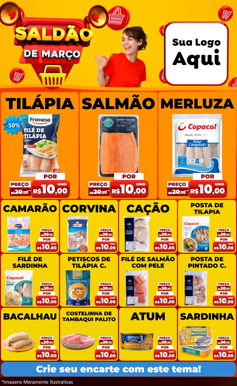 Modelo de Encarte para Encarte Grande com o tema Saldão de Março para Peixaria