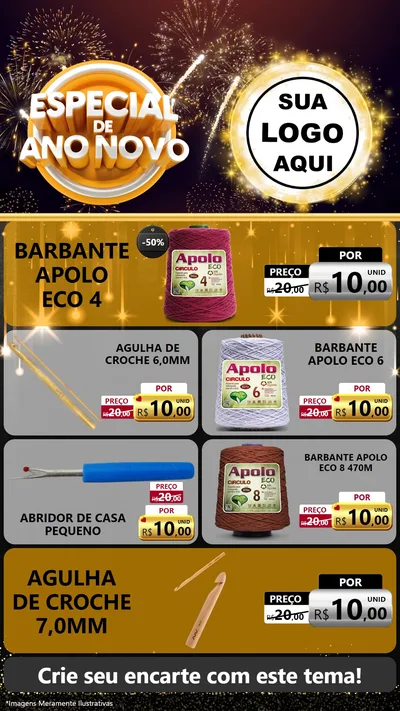 Modelo de TV para TV Vertical com o tema Especial de Ano Novo para Armarinho e Aviamentos