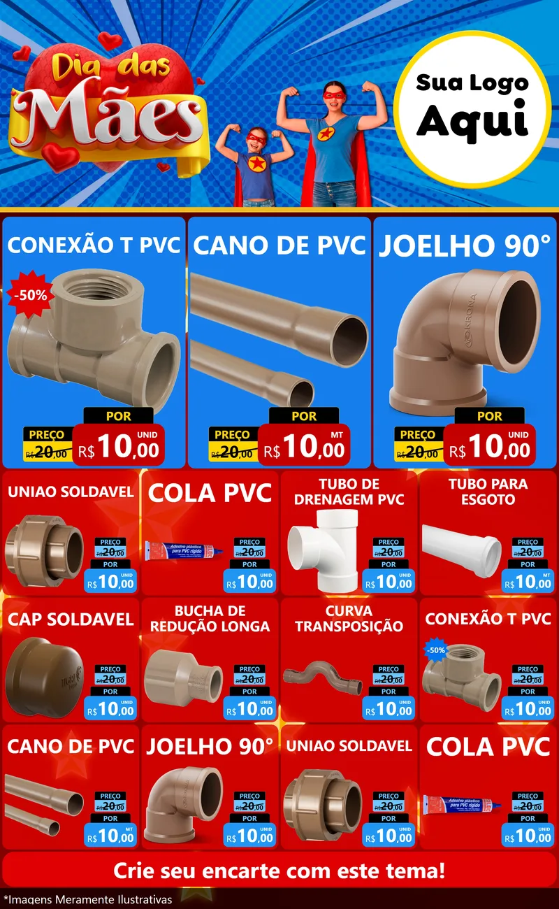 Modelo de Encarte para Encarte Grande com o tema Dia das Mães para Tubos e conexões