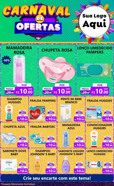 Modelo de Encarte para Encarte Grande com o tema Carnaval de Ofertas para Bebês