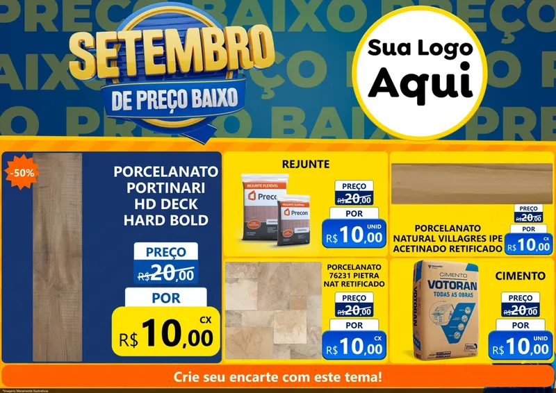 Modelo de Encarte para Encarte A4 Horizontal com o tema Setembro De Preço Baixo para Pisos e revestimentos