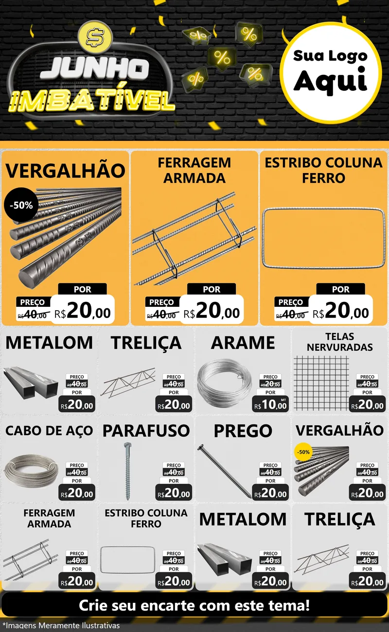 Modelo de Encarte para Encarte Grande com o tema Junho Imbatível para Ferragens