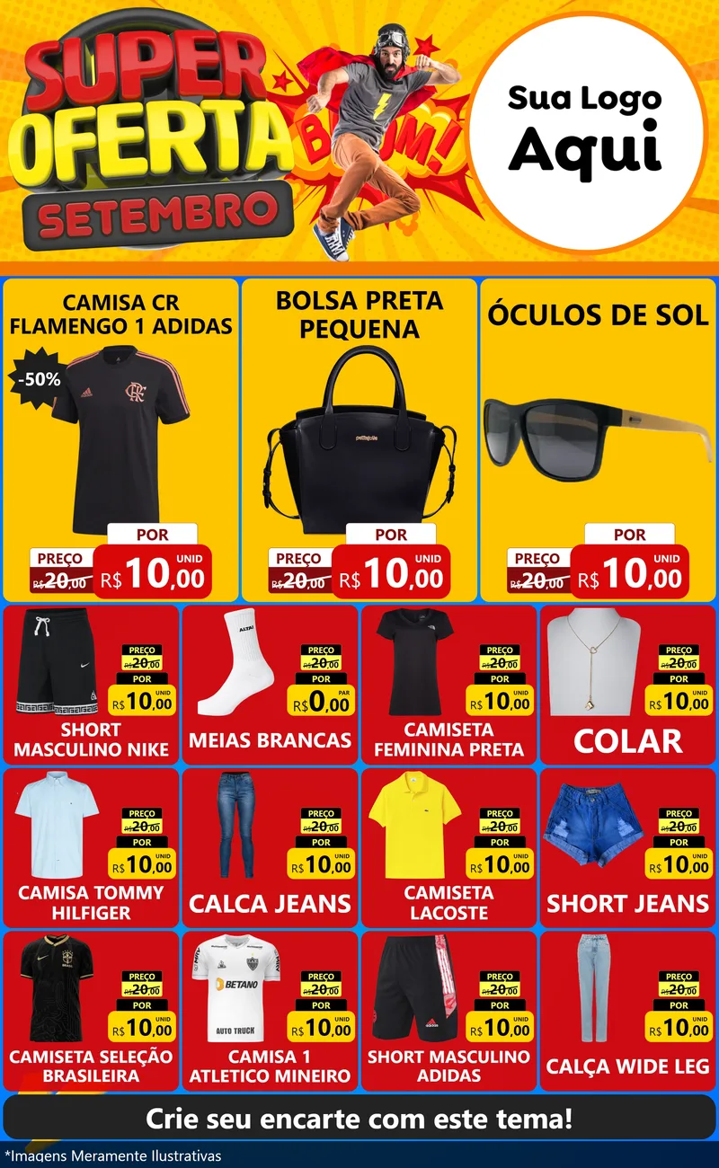 Modelo de Encarte para Encarte Grande com o tema Super Oferta Setembro para Roupas e acessórios