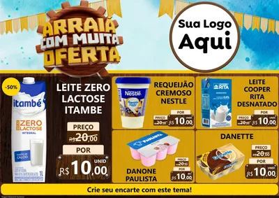 Modelo de Encarte para Encarte A4 Horizontal com o tema Ofertas de São João - Junina para Frios e Laticínios