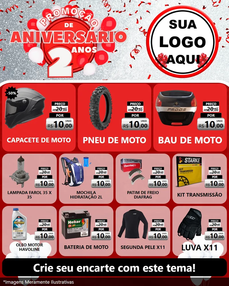 Modelo de Rede Social para Feed Instagram com o tema Promoção de Aniversário - 2 Anos para Moto peças