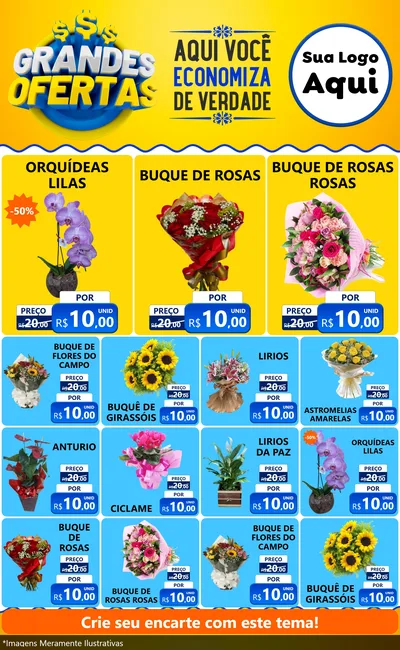 Modelo de Encarte para Encarte Grande com o tema Grandes Ofertas para Floricultura e jardim