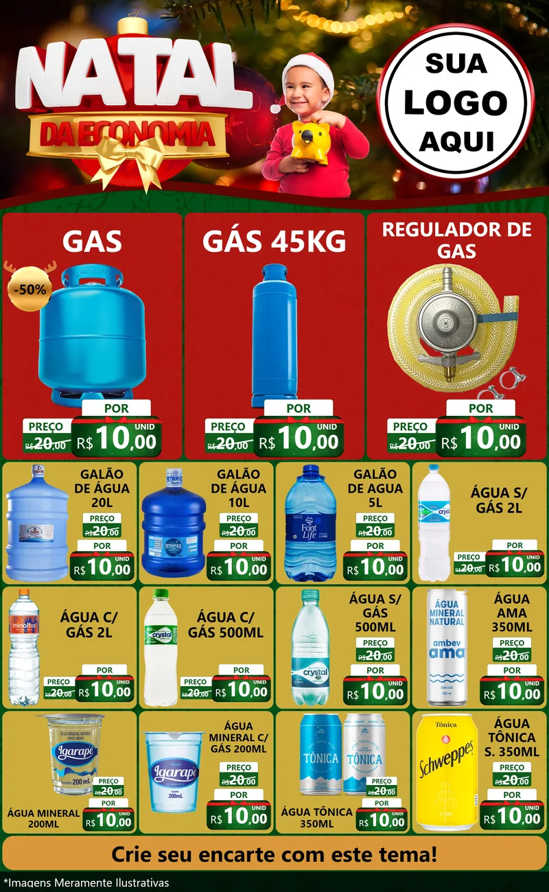 Modelo de Encarte para Encarte Grande com o tema Natal da Economia para Água e gás
