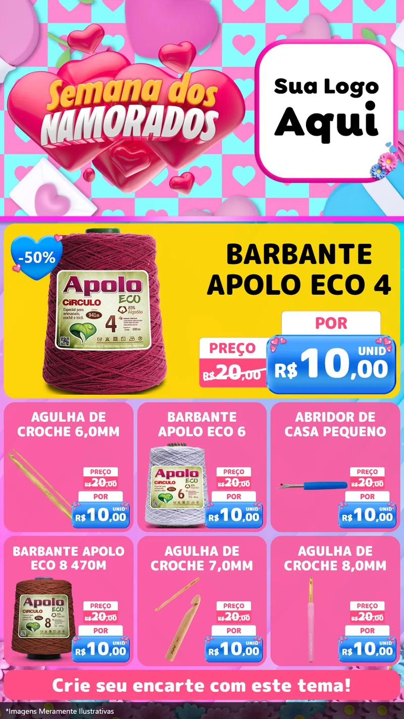 Modelo de Rede Social para Stories com o tema Semana dos Namorados para Armarinho e Aviamentos