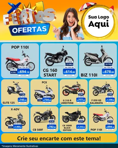 Modelo de Rede Social para Feed Instagram com o tema Ofertas - Férias para Concessionaria de Motos