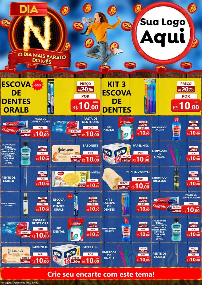 Modelo de Encarte para Encarte A4 Vertical com o tema Dia N - O Dia Mais Barato Do Mês para Higiene Pessoal