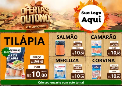 Modelo de Encarte para Encarte A4 Horizontal com o tema Ofertas de Outono - Vem, Aproveite! para Peixaria