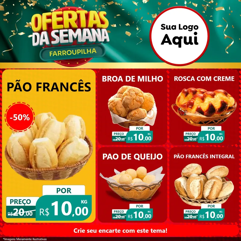 Modelo de Rede Social para Feed Facebook com o tema Ofertas da Semana Farroupilha para Padaria