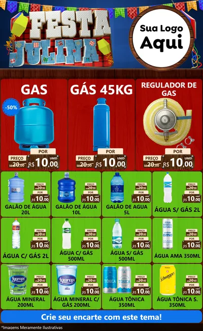 Modelo de Encarte para Encarte Grande com o tema Festa Julina para Água e gás