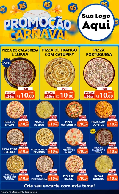 Modelo de Encarte para Encarte Grande com o tema Promoção de Carnaval para Pizzaria