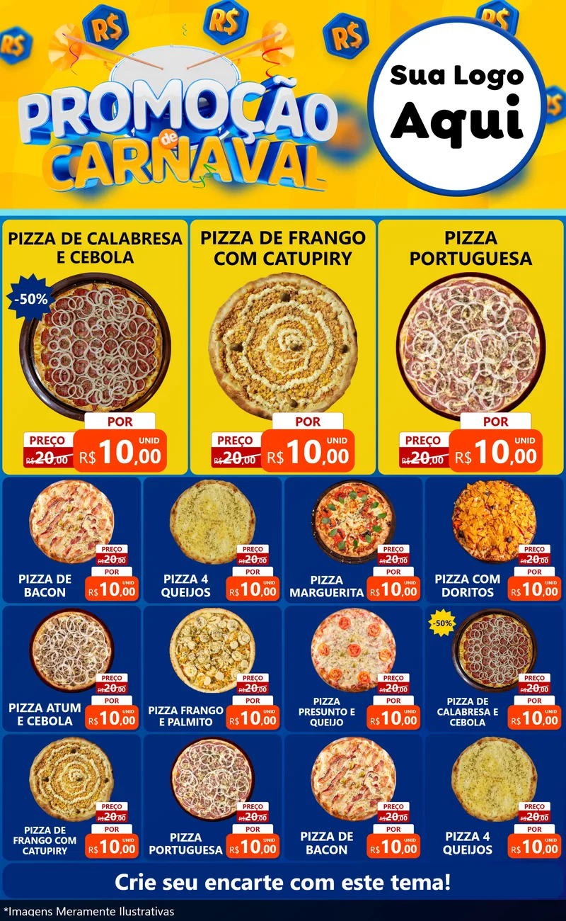 Modelo de Encarte para Encarte Grande com o tema Promoção de Carnaval para Pizzaria