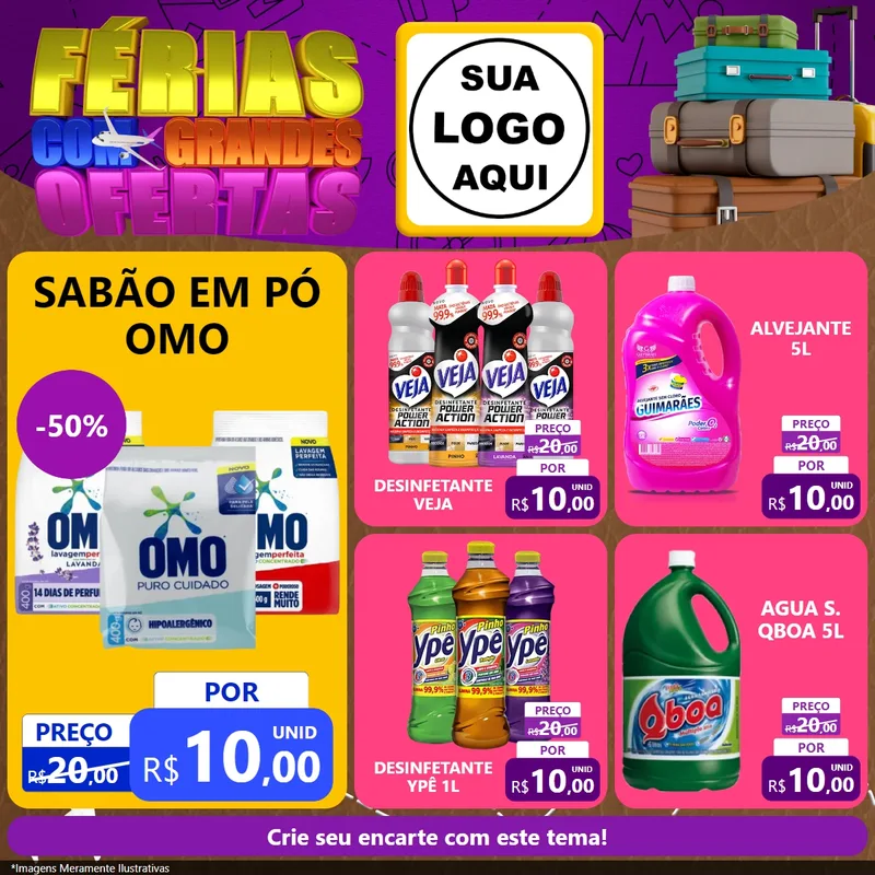 Modelo de Rede Social para Feed Facebook com o tema Férias com Grandes Ofertas para Produtos de Limpeza