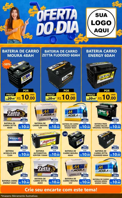Modelo de Encarte para Encarte Grande com o tema Oferta do Dia para Baterias Elétricas