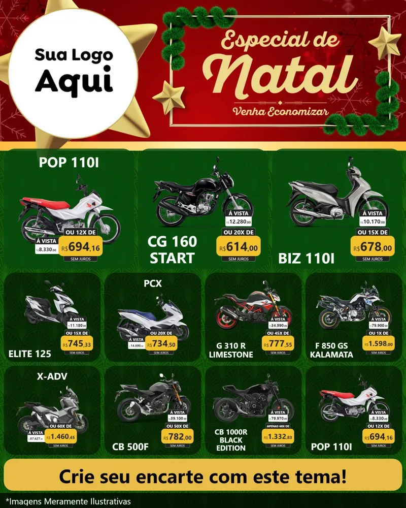 Modelo de Rede Social para Feed Instagram com o tema Especial de Natal para Concessionaria de Motos