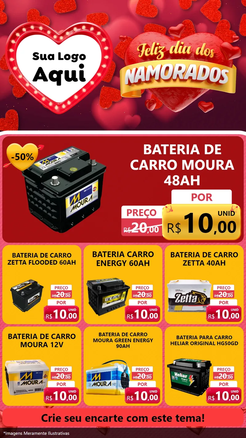 Modelo de Rede Social para Stories com o tema Feliz Dia Dos Namorados para Baterias Elétricas