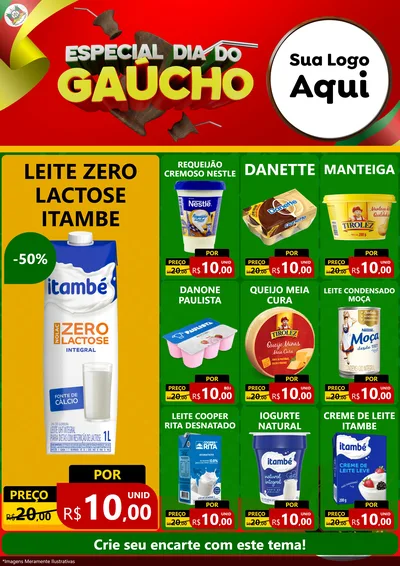 Modelo de Encarte para Encarte A4 Vertical com o tema Especial Dia do Gaúcho para Frios e Laticínios