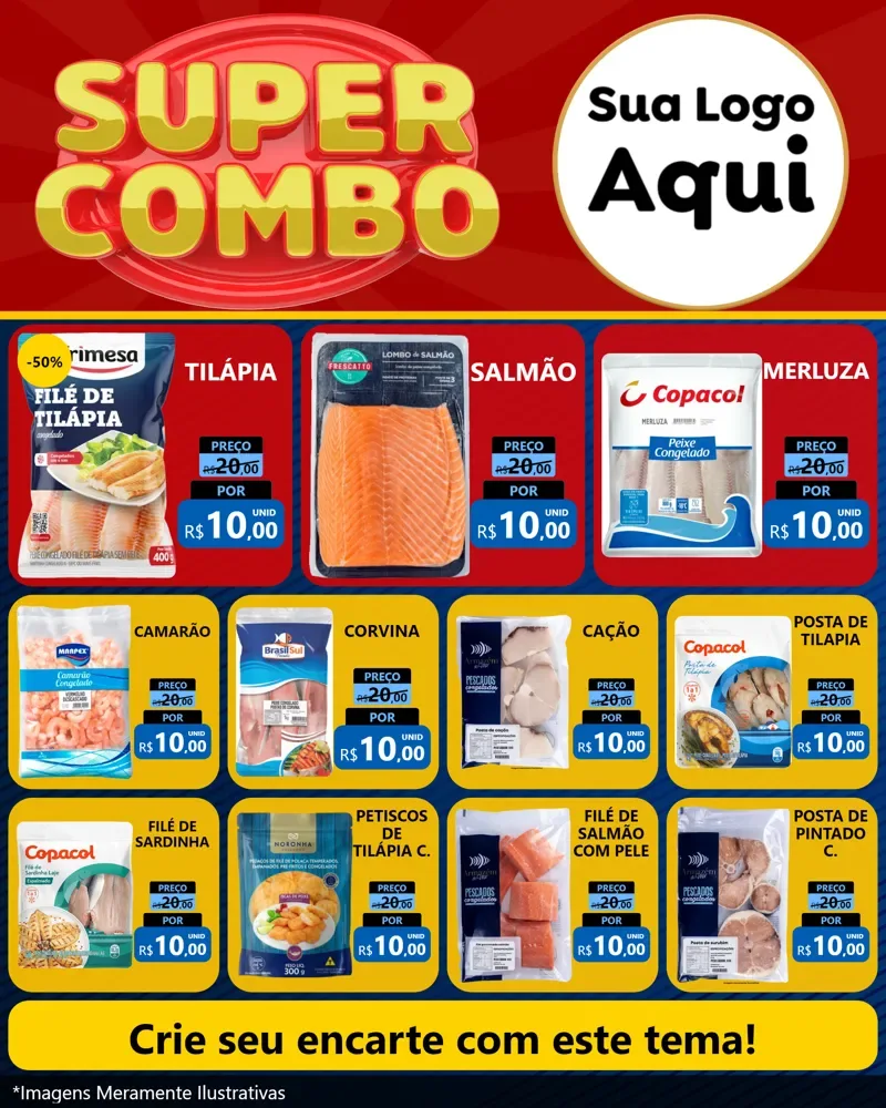 Modelo de Rede Social para Feed Instagram com o tema Super Combo para Peixaria
