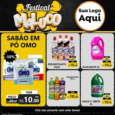 Modelo de Rede Social para Feed Facebook com o tema Festival Maluco para Produtos de Limpeza